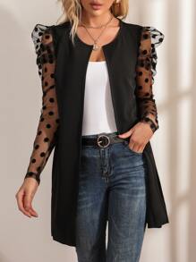 SHEIN Clasi Abrigo con malla jacquard en contraste de manga farol