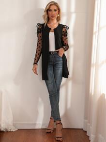 SHEIN Clasi Abrigo con malla jacquard en contraste de manga farol