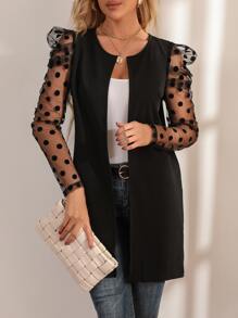 SHEIN Clasi Abrigo con malla jacquard en contraste de manga farol