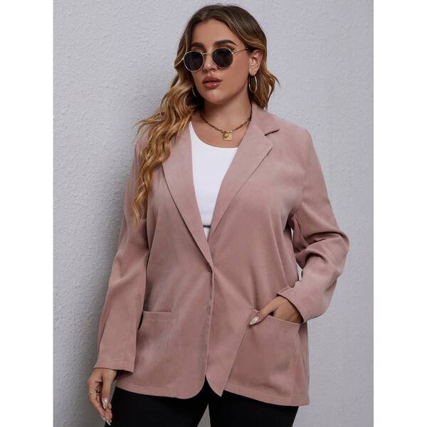 

Plus Dual Pocket Lapel Neck Suede Blazer, Dusty pink