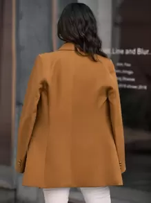 GENKIRA 纯色双排扣翻盖细节西装工作服 - 卡其色 - 查看 2