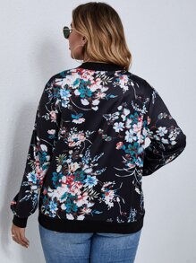 SHEIN Clasi Plus Floral Print Bomber Jacket - Multicolor - View 2