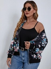 SHEIN Clasi Plus Floral Print Bomber Jacket - Multicolor - View 3