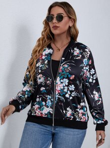 SHEIN Clasi Plus Floral Print Bomber Jacket - Multicolor - View 4