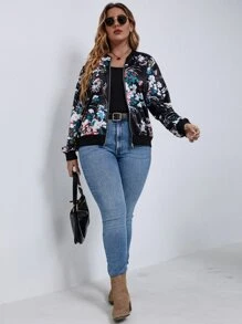 SHEIN Clasi Plus Floral Print Bomber Jacket - Multicolor - View 5