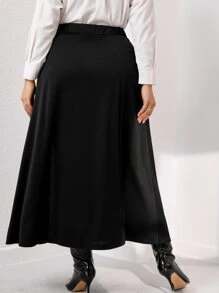 Celure Váy Plus Size Tách cao màu trơn Thanh lịch - màu đen - Xem 2