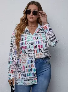 SHEIN LUNE Blusa con estampado de letra de hombros caídos - Multicolor - Ver 1