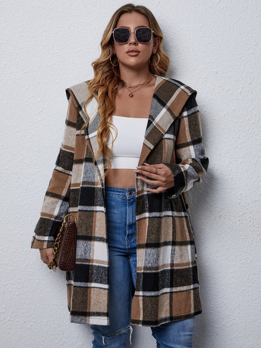 SHEIN Clasi Áo khoác cỡ lớn Sọc ca rô Giải trí - Nhiều màu - Xem 1