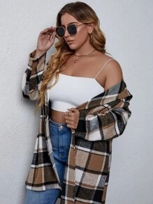 SHEIN Clasi Áo khoác cỡ lớn Sọc ca rô Giải trí - Nhiều màu - Xem 3