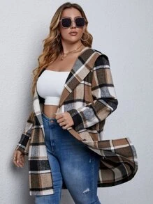 SHEIN Clasi Áo khoác cỡ lớn Sọc ca rô Giải trí - Nhiều màu - Xem 4