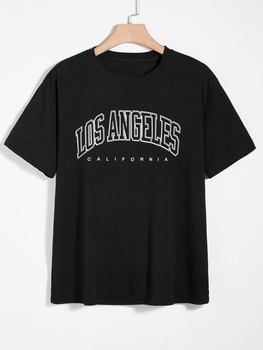 ROMWE MEN Camiseta de hombres con estampado de letra - Negro - Ver 1
