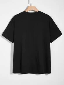 ROMWE MEN Camiseta de hombres con estampado de letra - Negro - Ver 2