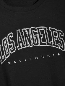 ROMWE MEN Camiseta de hombres con estampado de letra - Negro - Ver 4