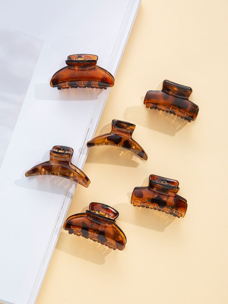 6pcs Coffee Color Plastic Small Hair Claw For Daily Use, Women - Multicolor - View 1