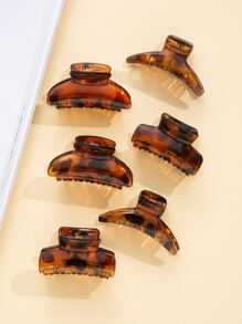 6pcs Coffee Color Plastic Small Hair Claw For Daily Use, Women - Multicolor - View 3