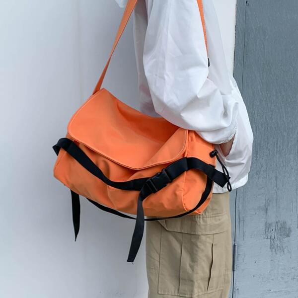 

Men Release Buckle Decor Nylon Crossbody Bag, Orange
