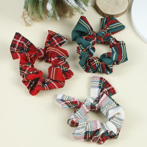 

3pcs Christmas Bow Decor Hair Tie, Multicolor