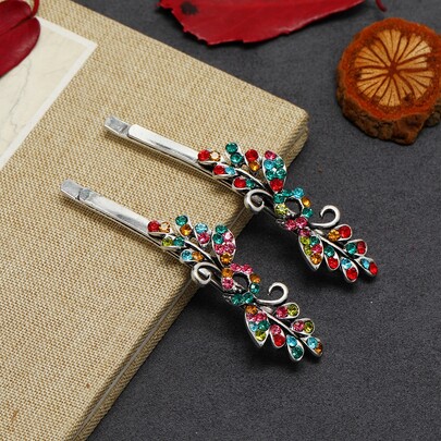 2pcs Rhinestone Decor Hair Clip