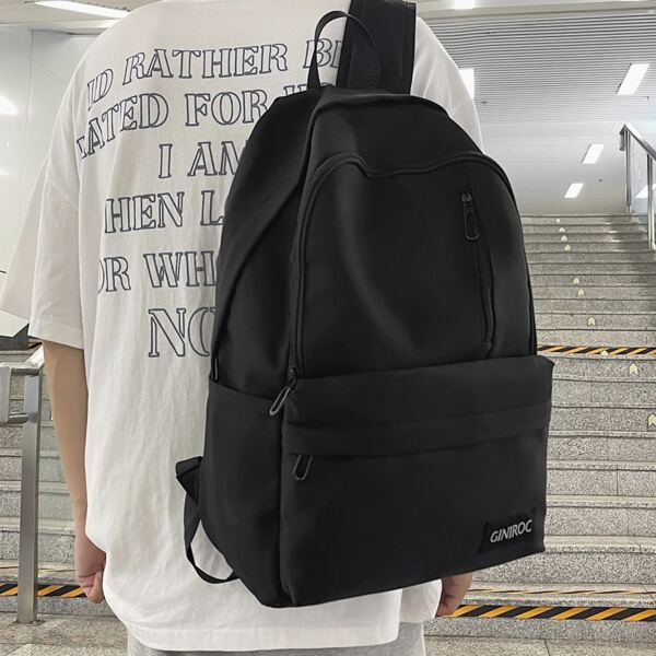 

Men Minimalist Letter Patch Classic Backpack, Black