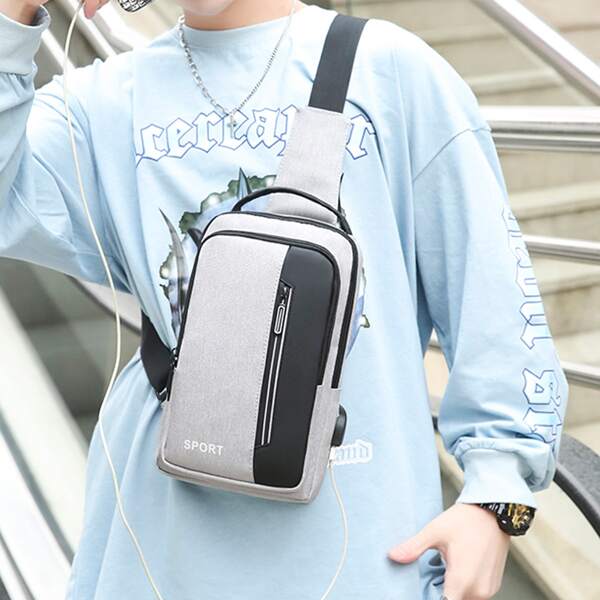 

Men Colorblock Sling Bag, Grey