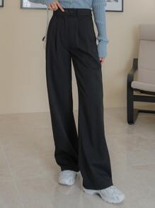 DAZY Solid Straight Leg Trousers - Black - View 2