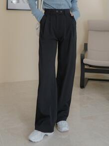 DAZY Solid Straight Leg Trousers - Black - View 6