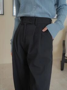 DAZY Solid Straight Leg Trousers - Black - View 7