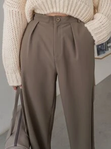 DAZY Solid Plicated Detail Suit Trousers - Khaki - View 5