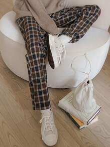 DAZY Plaid Slant Pocket Trousers - Multicolor - View 3