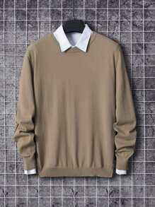 Manfinity Basics Hombres Jersey unicolor tejido de canalé sin Camisa - Caqui - Ver 1