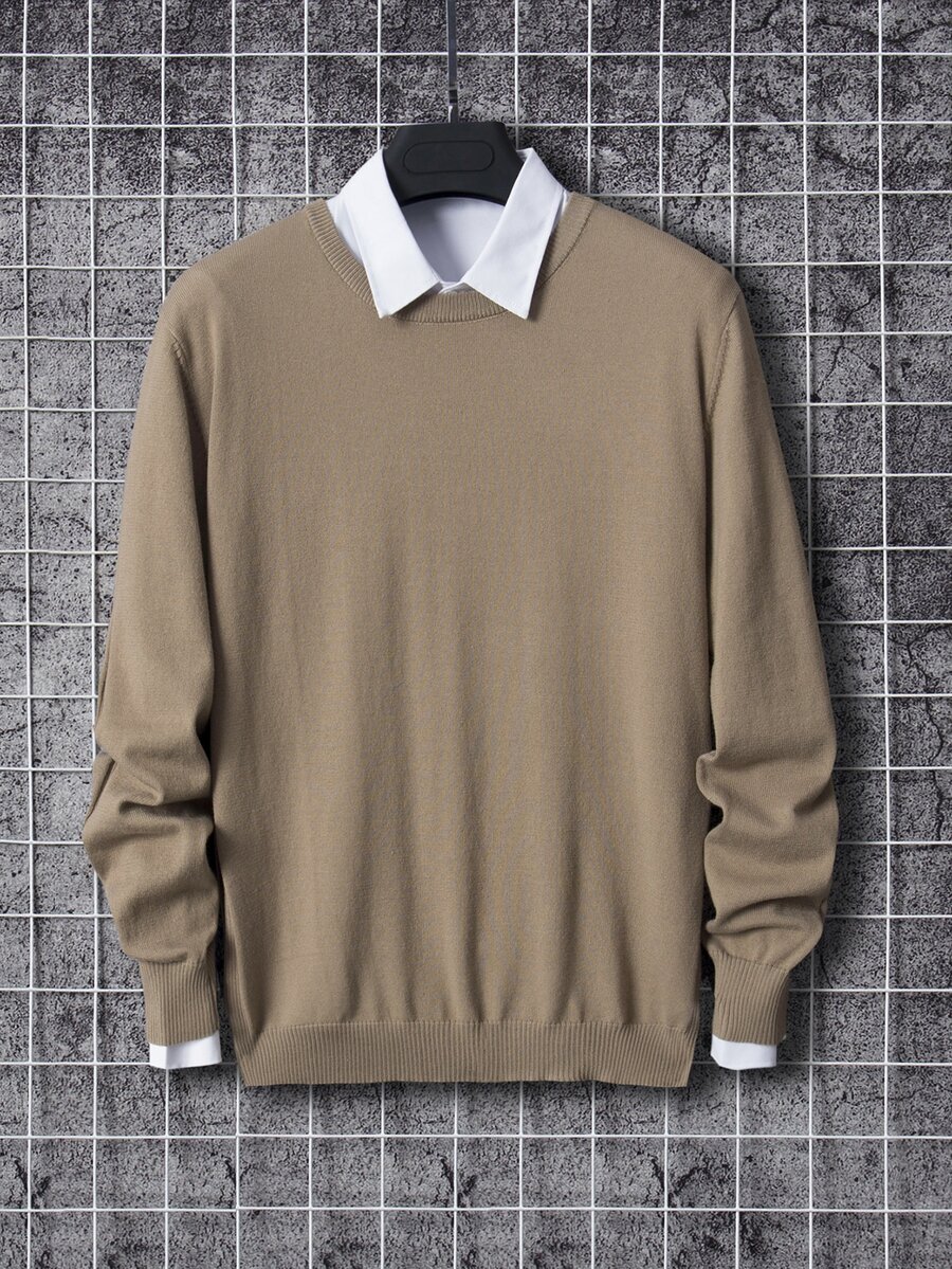 Manfinity Basics Hombres Jersey unicolor tejido de canalé sin Camisa - Caqui - Ver 1