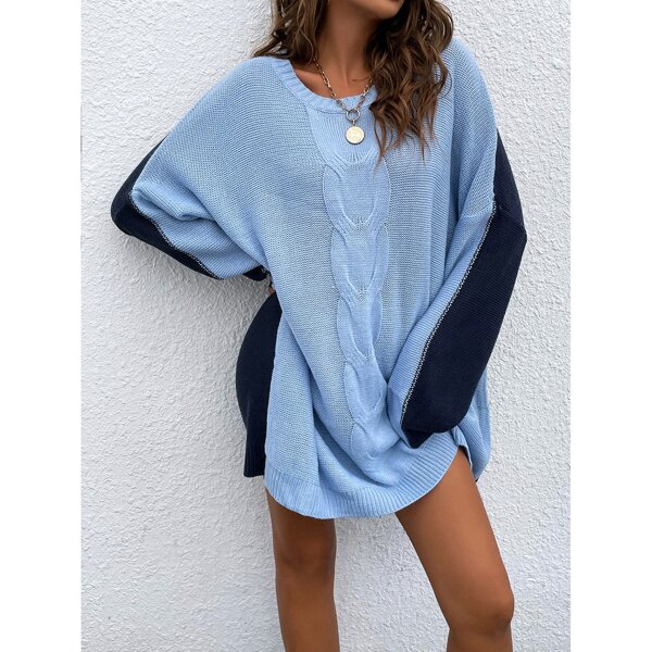 

Two Tone Batwing Sleeve Sweater Dress Without Belt, Multicolor