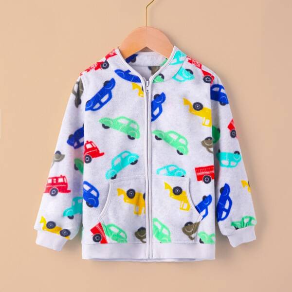 

Toddler Boys Car Print Zip Up Fleece Jacket, Multicolor
