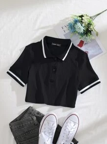 SHEIN Unity POLO領羅紋針織T恤