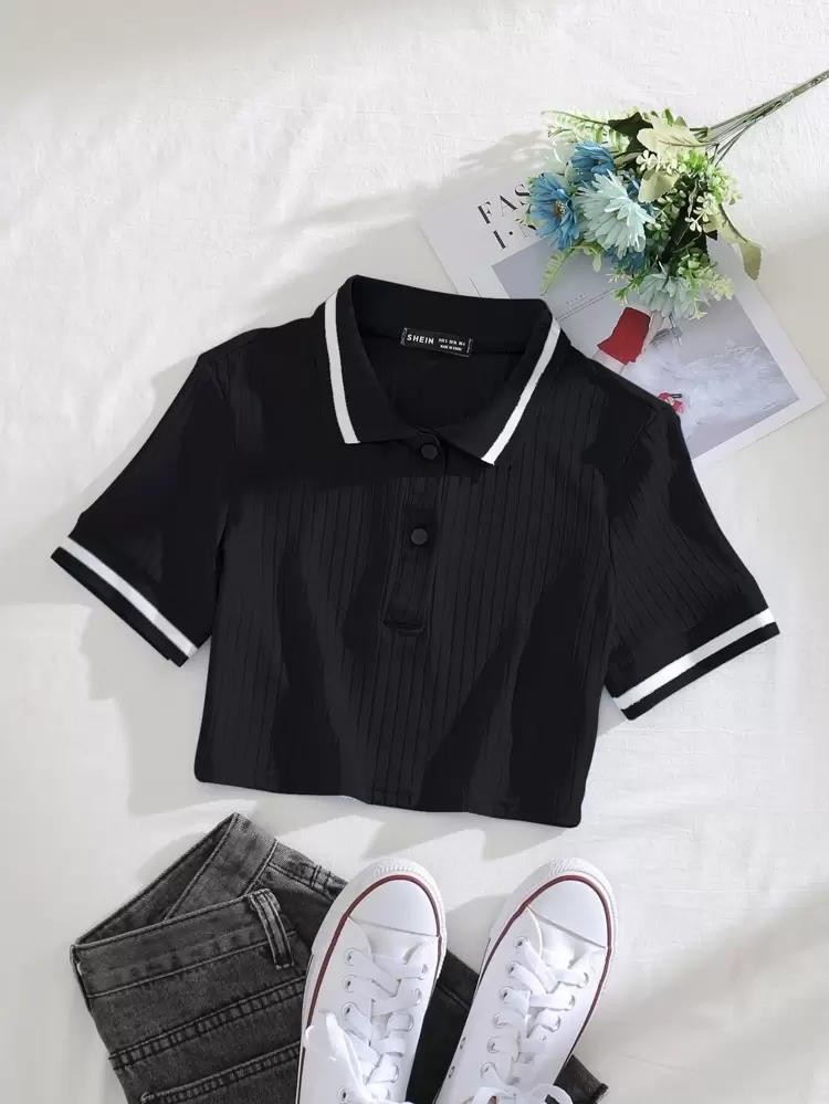 Polo Collar Rib-knit Tee