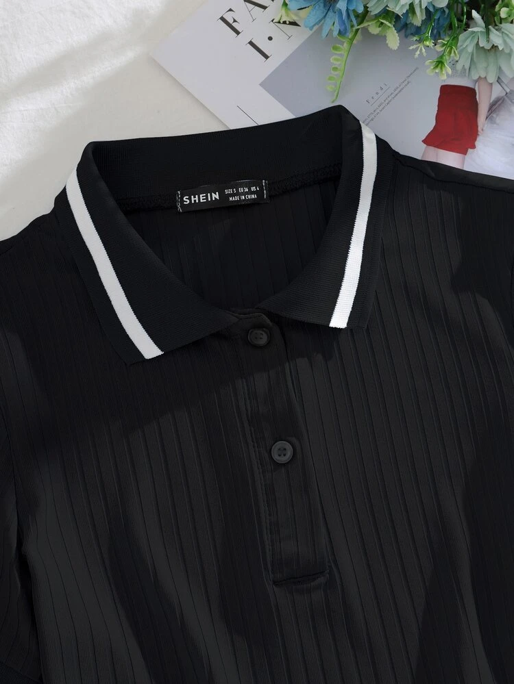 Polo Collar Rib-knit Tee