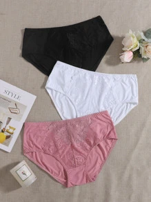 3pack Plus Contrast Lace Panty Set - Multicolor - View 1