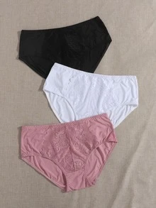 3pack Plus Contrast Lace Panty Set - Multicolor - View 3