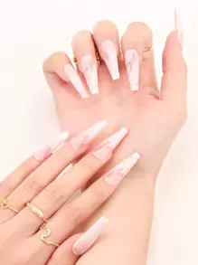 24pcs Long Coffin Fake Nail & 1pc Nail File & 1sheet Tape - Multicolor - View 1