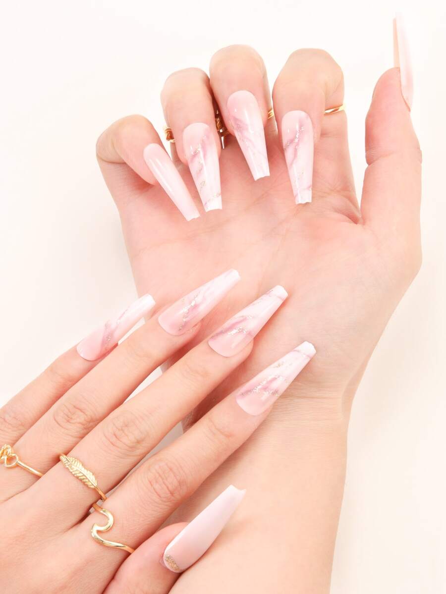 24pcs Long Coffin Fake Nail & 1pc Nail File & 1sheet Tape - Multicolor - View 1