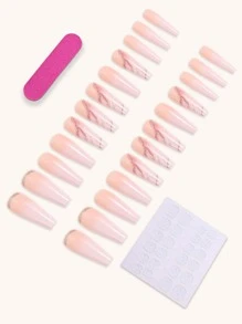 24pcs Long Coffin Fake Nail & 1pc Nail File & 1sheet Tape - Multicolor - View 2