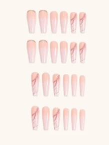 24pcs Long Coffin Fake Nail & 1pc Nail File & 1sheet Tape - Multicolor - View 3