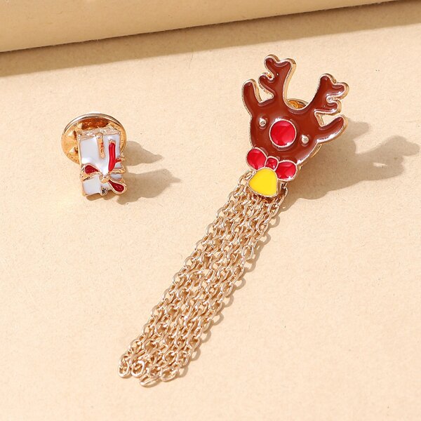 

2pcs Christmas Cartoon Brooch, Multicolor