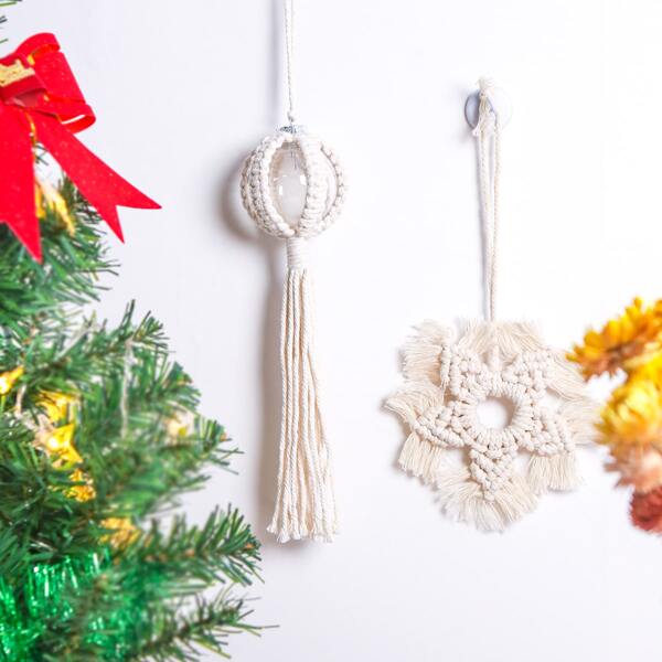 

2pcs Woven Tassel Wall Hanging, Beige