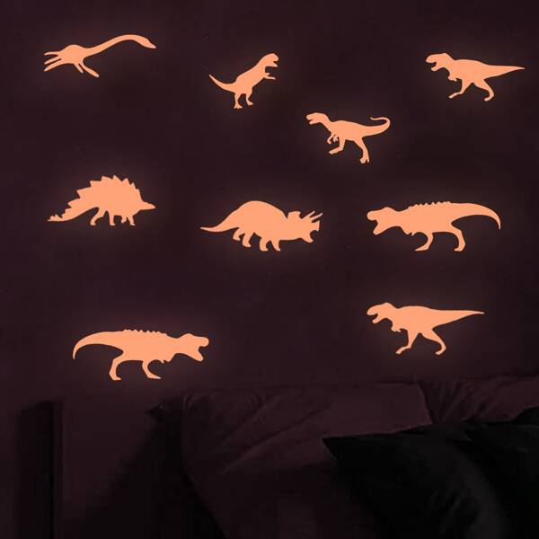 

1pc Dinosaur Print Glow In The Dark Wall Sticker, Pink