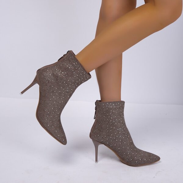 

Suede Zip Back Stiletto Heeled Glitter Boots, Khaki