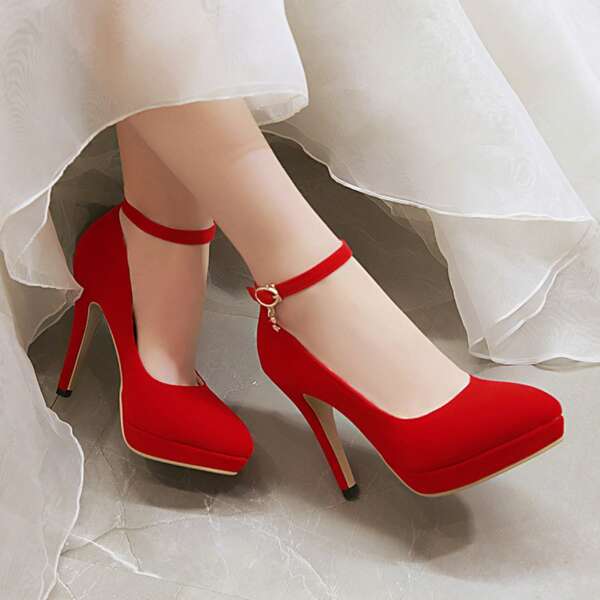 

Minimalist Ankle Strap Stiletto Heeled Pumps, Red