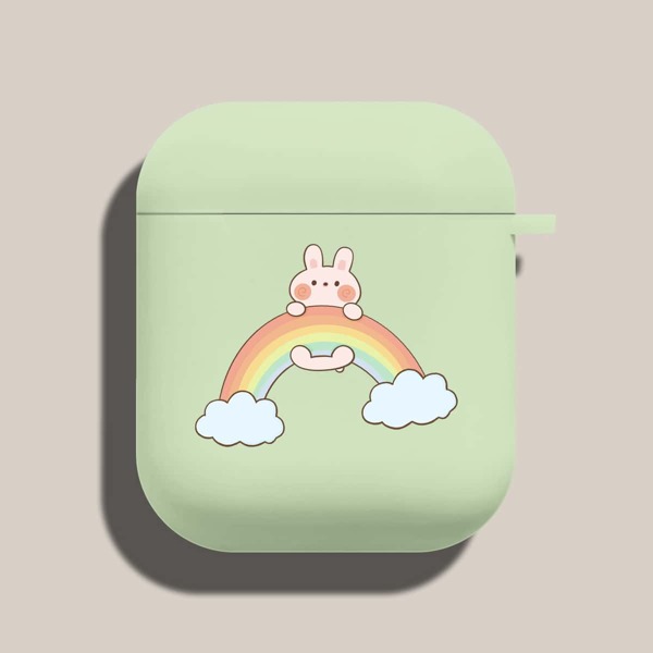

Cartoon Rabbit & Rainbow Pattern Case For Airpods, Green