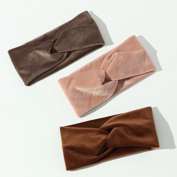 

3pcs Solid Twist Hair Band, Multicolor
