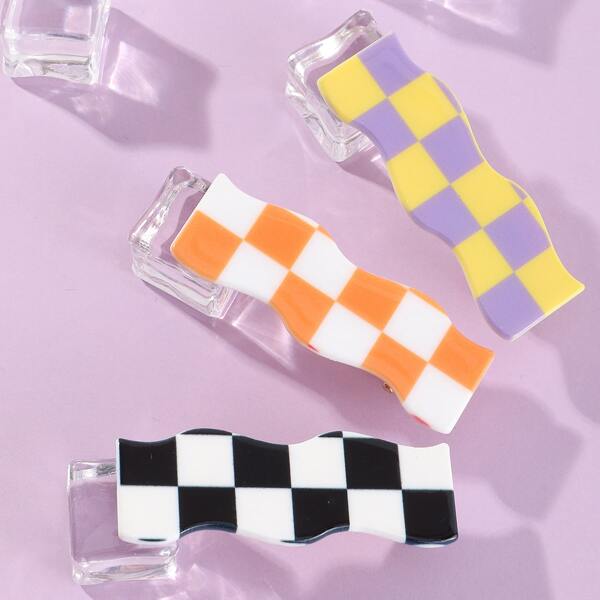 

3pcs Toddler Girls Plaid Pattern Hair Clip, Multicolor